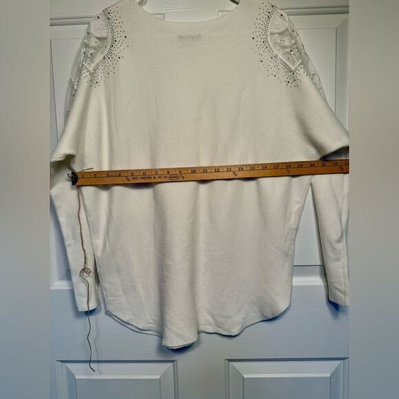 Vila Milano White Mixed Media Sweater Dolman Sleeves Sequins Size Medium - Picture 6 of 7